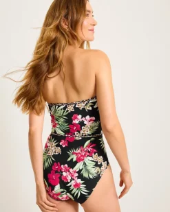 Tommy Bahama Lily Cat Shirred Bandeau One-Piece Swimsuit-Women One-Piece Suits