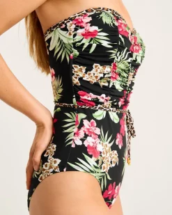 Tommy Bahama Lily Cat Shirred Bandeau One-Piece Swimsuit-Women One-Piece Suits