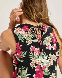 Tommy Bahama Lily Cat Split-Neck Beach Romper-Women Beach Coverups|Dresses