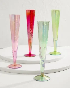 Tommy Bahama Luster Champagne Glasses — Set of 4- Drinkware & Bar