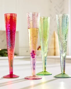 Tommy Bahama Luster Champagne Glasses — Set of 4- Drinkware & Bar