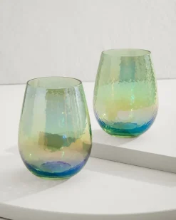Tommy Bahama Luster Stemless Wine Glasses — Set of 2- Drinkware & Bar
