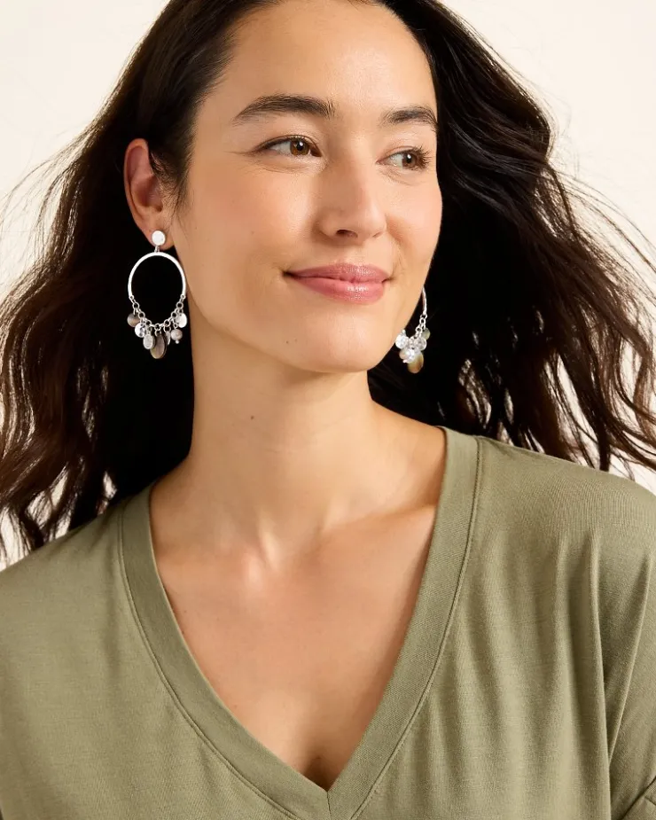 Tommy Bahama Marco Island Shell and Mother of Pearl Drop Hoop Earrings-Women Jewelry