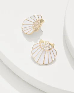 Tommy Bahama Moments in Paradise Mother of Pearl and Shell Statement Earrings-Women Jewelry