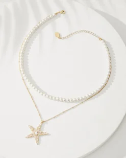 Tommy Bahama Moments in Paradise Star Layered Pearl Necklace-Women Jewelry