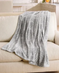 Tommy Bahama Palm Fronds Faux Teddy Throw- Throws