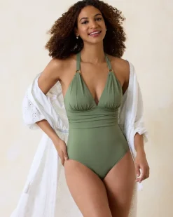 Tommy Bahama Paradise Fronds V-Neck One-Piece Swimsuit-Women One-Piece Suits