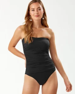 Tommy Bahama Pearl Shirred Bandeau One-Piece Swimsuit-Women One-Piece Suits