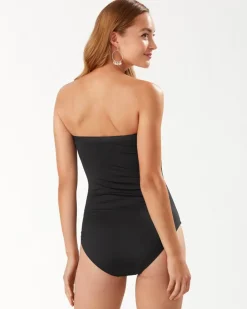 Tommy Bahama Pearl Shirred Bandeau One-Piece Swimsuit-Women One-Piece Suits