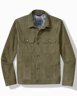Tommy Bahama Pine Lake Suede Trucker Jacket- Jackets & Outerwear