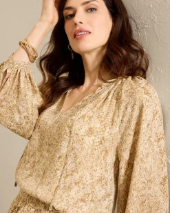Tommy Bahama Playa Python Peasant Top-Women Tops & Shirts