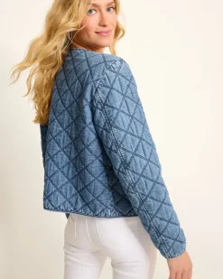 Tommy Bahama Quilted Cropped Denim Jacket-Women Jackets