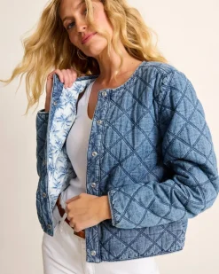 Tommy Bahama Quilted Cropped Denim Jacket-Women Jackets