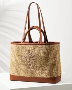 Tommy Bahama Raffia & Leather Pineapple Tote-Women Handbags & Clutches