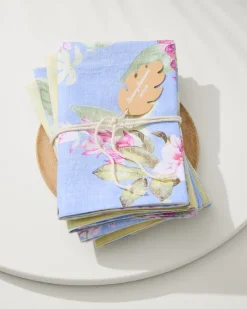 Tommy Bahama Upcycled Reversible Linen Dinner Napkins - Set of 4- Drinkware & Bar