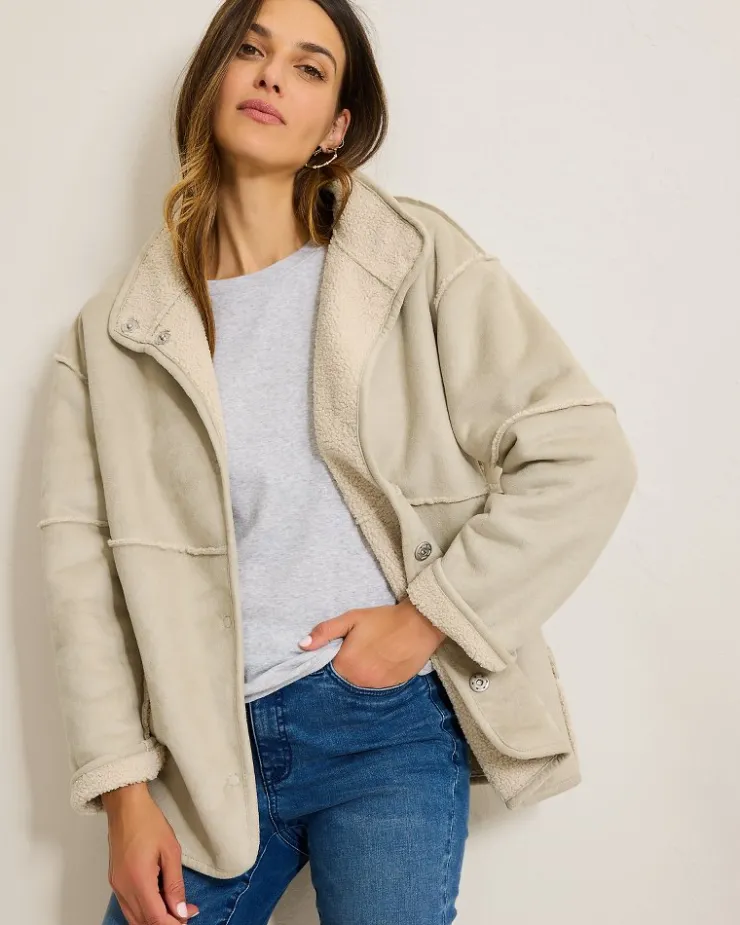 Tommy Bahama Reversible Faux Shearling Coat-Women Jackets