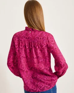 Tommy Bahama Seaside Ikat Long-Sleeve Ruffle-Neck Top-Women Tops & Shirts
