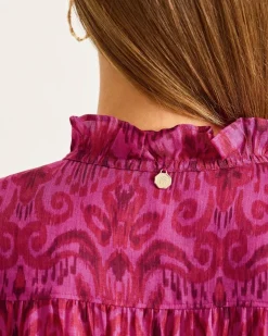 Tommy Bahama Seaside Ikat Long-Sleeve Ruffle-Neck Top-Women Tops & Shirts