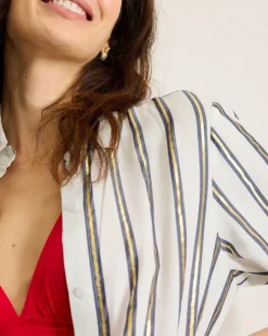 Tommy Bahama Shimmer Stripe Beach Shirt-Women Beach Coverups