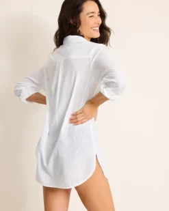 Tommy Bahama Shoreline Cotton Boyfriend Beach Shirt-Women Beach Coverups