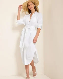 Tommy Bahama St. Lucia Linen-Blend Coverup Shirt Dress-Women Beach Coverups|Dresses
