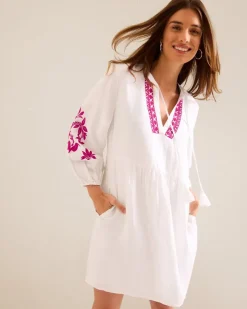 Tommy Bahama St. Lucia Linen-Blend Floral Embroidered Coverup Dress-Women Beach Coverups|Dresses