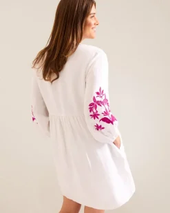 Tommy Bahama St. Lucia Linen-Blend Floral Embroidered Coverup Dress-Women Beach Coverups|Dresses
