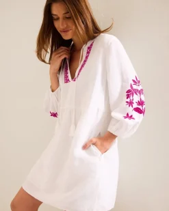 Tommy Bahama St. Lucia Linen-Blend Floral Embroidered Coverup Dress-Women Beach Coverups|Dresses