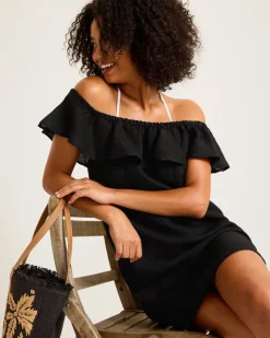 Tommy Bahama St. Lucia Linen-Blend Off-the-Shoulder Coverup Dress-Women Beach Coverups|Dresses