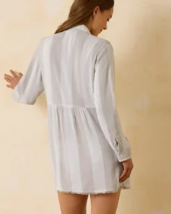 Tommy Bahama St. Lucia Linen-Blend Rugby Stripe Beach Shirt-Women Beach Coverups
