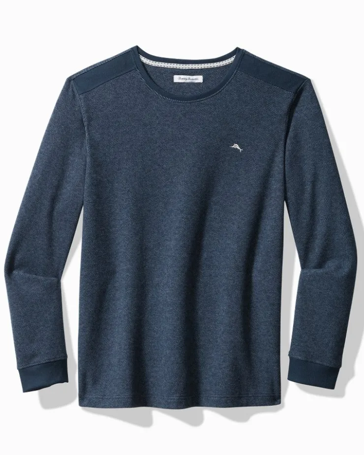 Tommy Bahama Textured Twill Stripe Crew Long-Sleeve Top- Loungewear & Pajamas