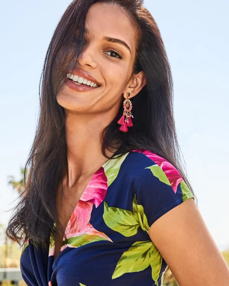 Tommy Bahama Tropical Blooms Tassel Shell Statement Earrings-Women Jewelry
