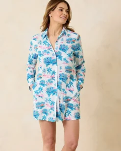 Tommy Bahama Tropical Oasis Boyfriend Beach Shirt-Women Beach Coverups