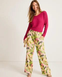 Tommy Bahama Two Palms Frond Royal High-Rise Linen Easy Pants-Women Pants & Crops