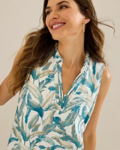 Tommy Bahama Two Palms Frond Valley Linen Shift Dress-Women Dresses