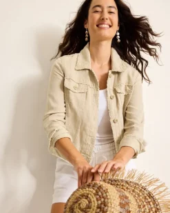 Tommy Bahama Two Palms Linen Raw-Edge Jacket-Women Jackets