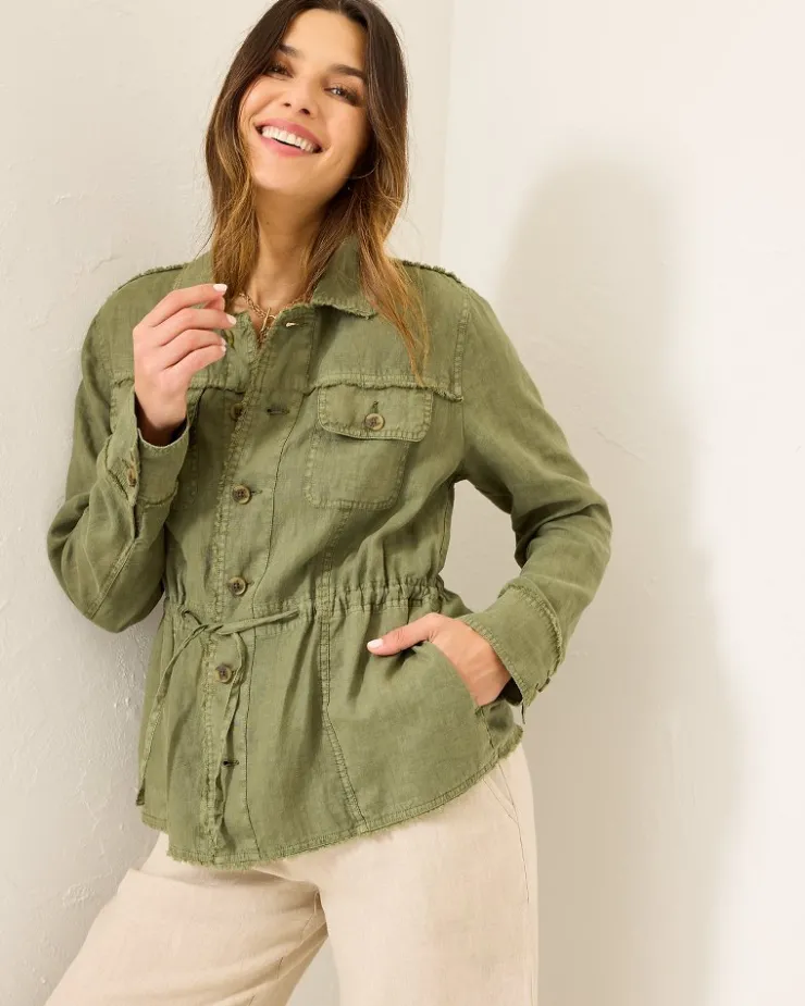 Tommy Bahama Two Palms Linen Raw-Edge Utility Jacket-Women Jackets