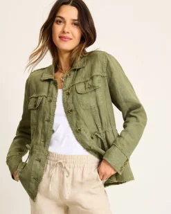 Tommy Bahama Two Palms Linen Raw-Edge Utility Jacket-Women Jackets