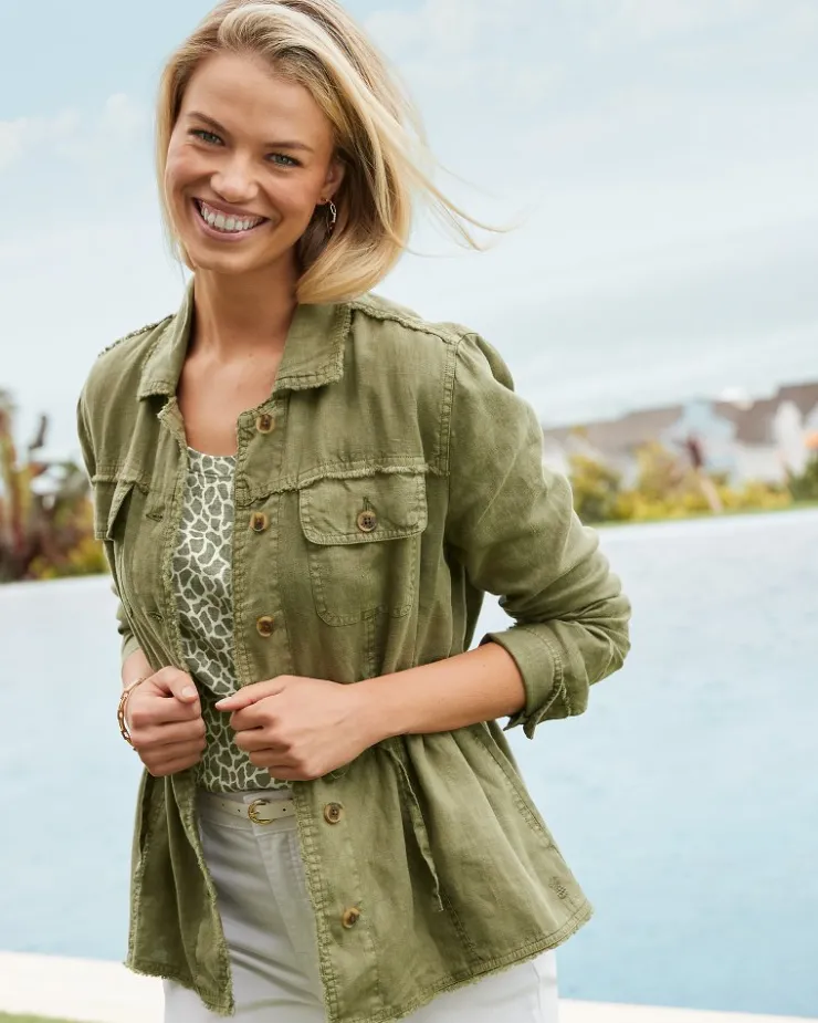 Tommy Bahama Two Palms Linen Raw-Edge Utility Jacket-Women Jackets