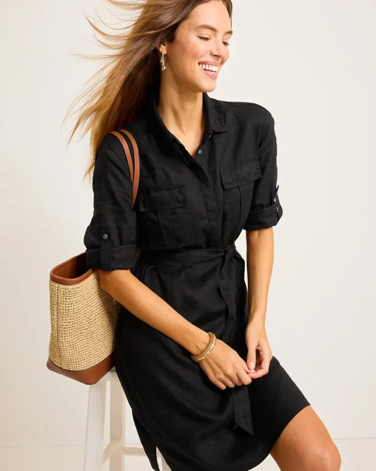 Tommy Bahama Two Palms Patch-Pocket Linen Dress-Women Dresses