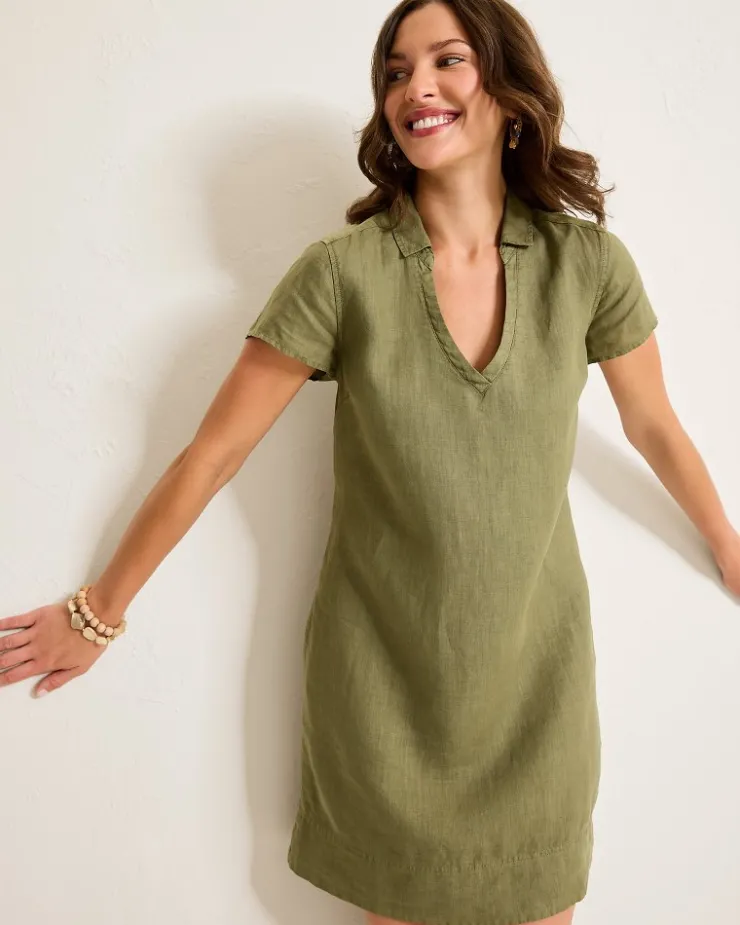 Tommy Bahama Two Palms Short-Sleeve Linen Collared Dress-Women Dresses