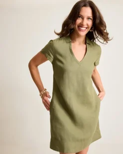 Tommy Bahama Two Palms Short-Sleeve Linen Collared Dress-Women Dresses