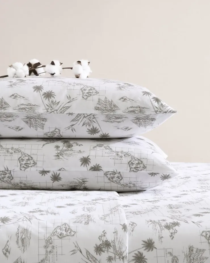 Tommy Bahama Vintage Map 4-Piece Queen Sheet Set- Sheet Sets & Bedskirts