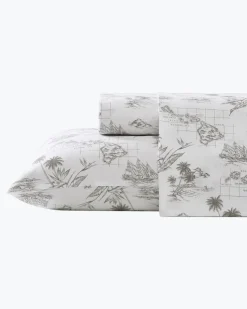 Tommy Bahama Vintage Map 4-Piece Queen Sheet Set- Sheet Sets & Bedskirts