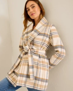 Tommy Bahama Wooly Plaid Wrap Coat-Women Jackets