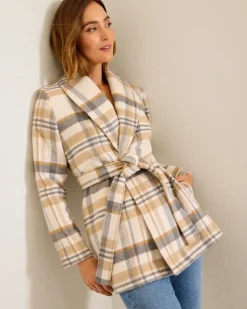 Tommy Bahama Wooly Plaid Wrap Coat-Women Jackets