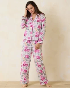 Tommy Bahama Woven Sateen Long Sleeve & Pants Pajama Set-Women Sleepwear