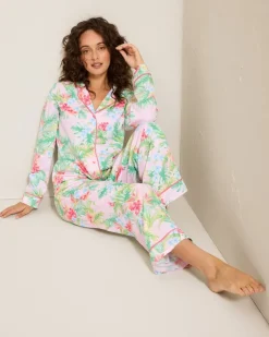 Tommy Bahama Woven Sateen Long Sleeve & Pants Pajama Set-Women Sleepwear