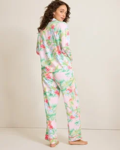 Tommy Bahama Woven Sateen Long Sleeve & Pants Pajama Set-Women Sleepwear